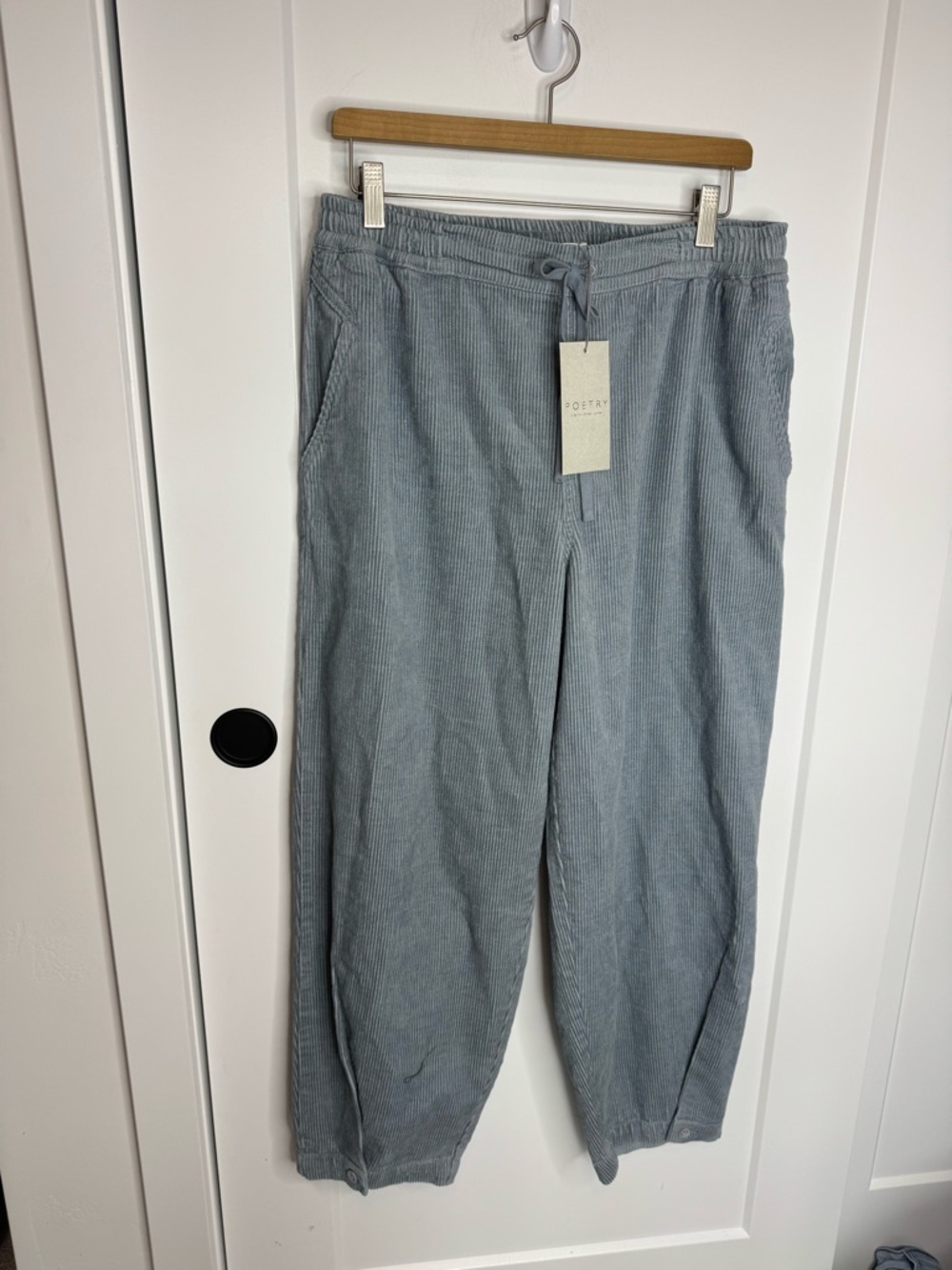 NWT Poetry Corduroy Tapered Leg Drawstring Pants Duck Egg Blue Size 10